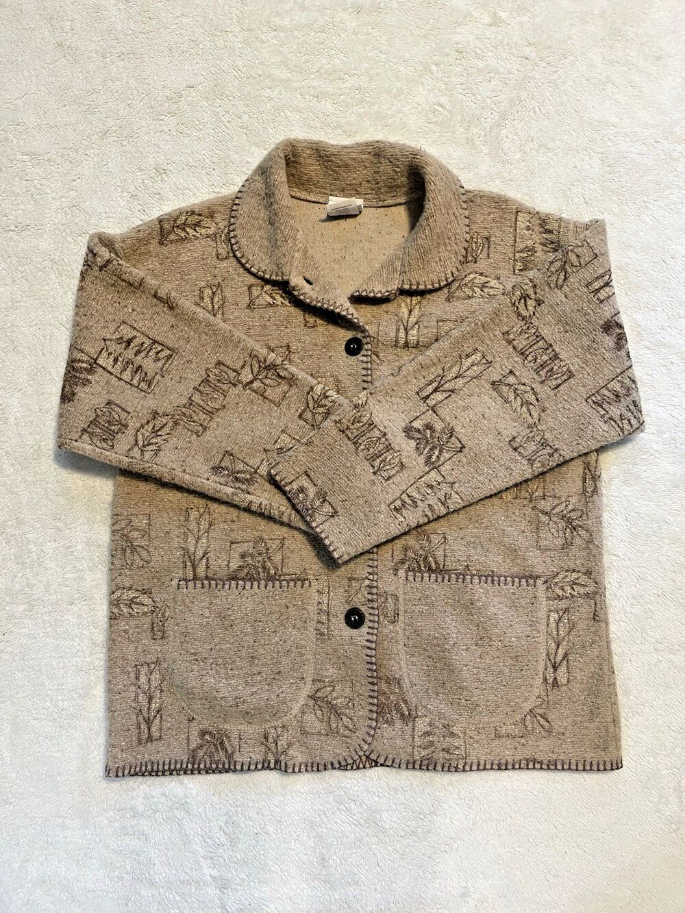 Vintage Cottagecore Forest Sweater Cardigan Pine Tree Pinecone Womens Size M USA